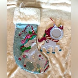Unicorn Ornament and Stocking Christmas Bundle